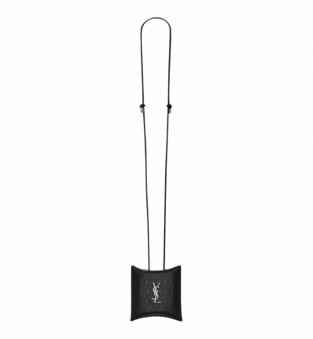 NEW YVES SAINT LAURENT women's cassandre leather airpod case in black